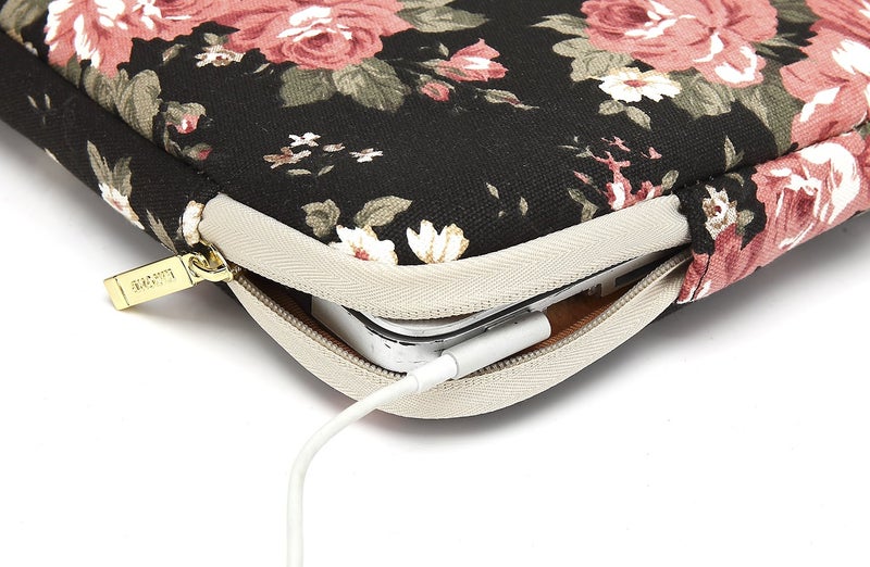 kayond Water-Resistant Canvas 14.1 Inch Laptop Sleeve-Black C Rose - Image 5